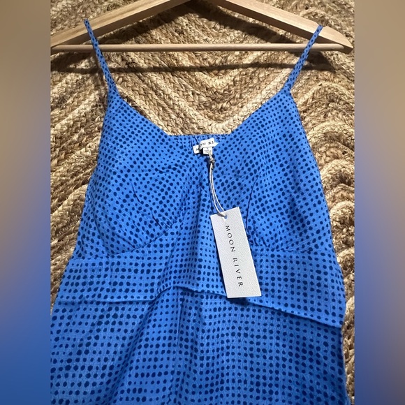 MOON RIVER Women's Cowl Back Woven Camisole Blue Top, Polka Dot, Size S, NWT - Picture 2 of 10